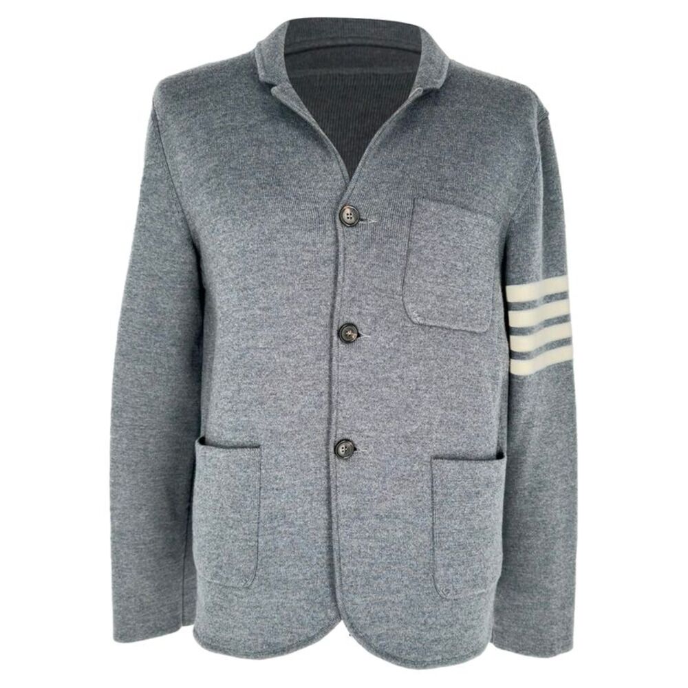 Thom Browne 4-Bar Stripe Blazer in Grey Wool